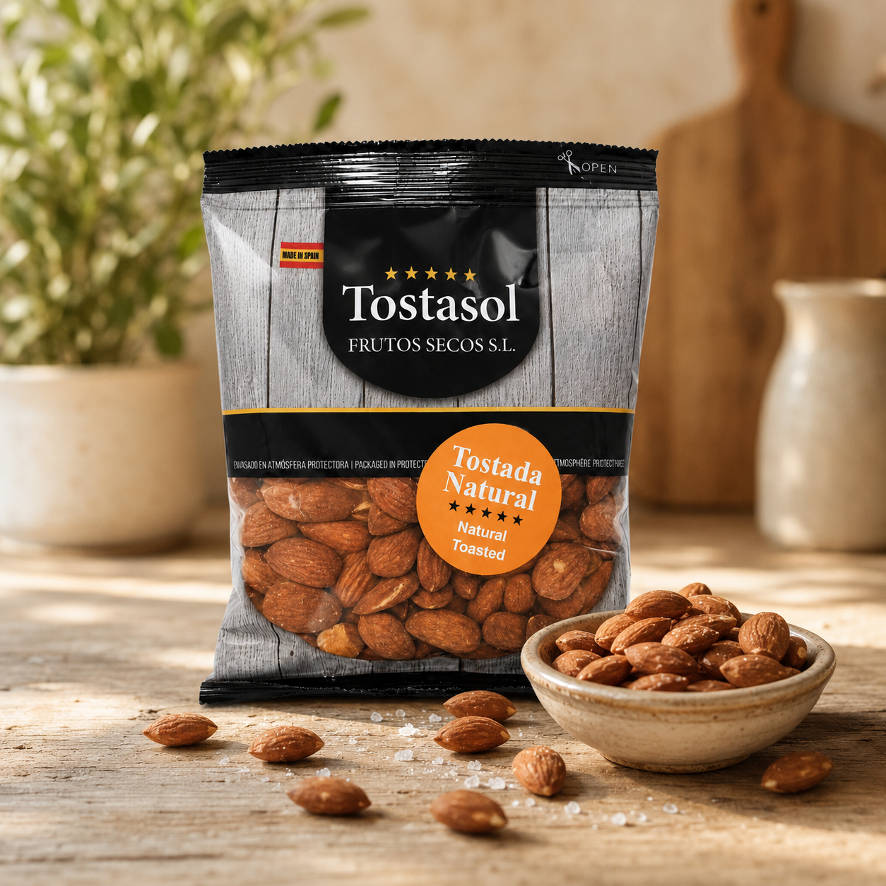 Migdale spaniole cu pieliță prăjite natural Tostasol servite ca gustare