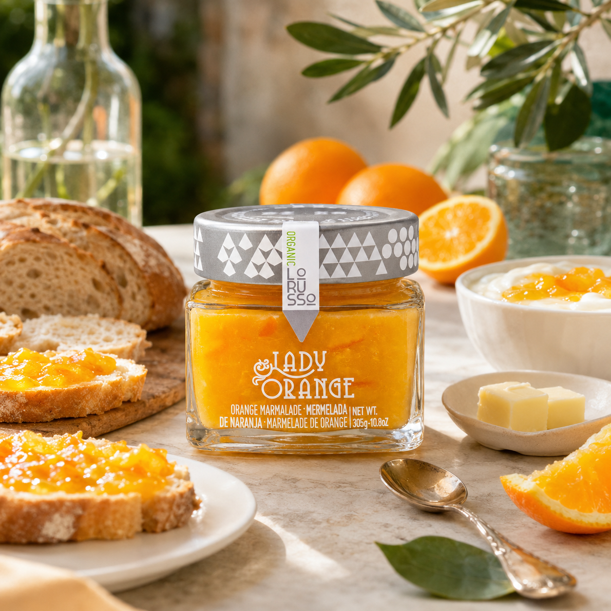 Gem extra ecologic de portocale LoRUSSo servit cu pâine prăjită și ingrediente gourmet