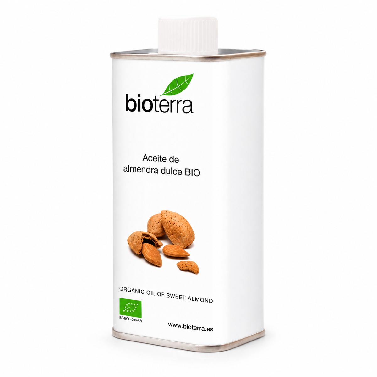 Ulei de migdale dulci bio Bioterra 250 ml pe fundal alb